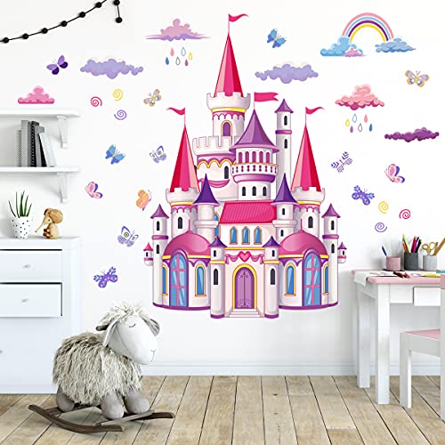 Rainbow Cloud Fairy Tale Princess Castle Wall Stickers for Kids Room Home Decor Girls Princess Bedroom Art Decorative Stickers (CB0002)