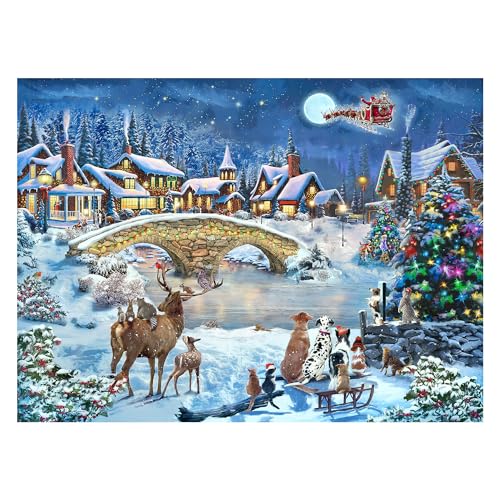 CGRLVDXW Christmas Puzzles 500 Piece, Christmas Night in Winter 500 Piece Puzzles, 500 Piece Jigsaw Puzzle for Adults Challenging Puzzle 27x 20inch