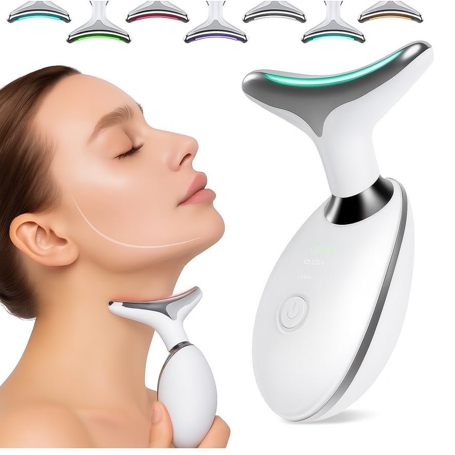 Face and Neck Massager with 7 Colors LED Light Therapy, Multi-Functional, Skincare Tool for Wrinkles & Relaxation,Facial Massager