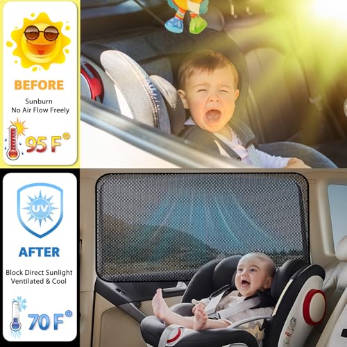 ZATOOTO Car Window Shade for Baby, Car Shades for Back Windows Heavy Duty Double Sided Mesh Rear Window Sun Shade Silver for Sun Reflection Black for Privacy Car Sleeping Camping Remote Telecommuting