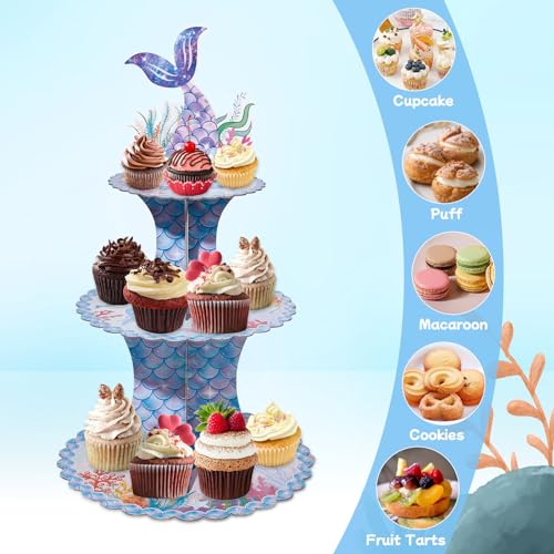 3 Tier Mermaid Cupcake Stand Birthday Party Decorations Under The Sea Mermaid Theme Baby Shower Birthday Favors Mermaids Baby Shower Cake Holder for Girls