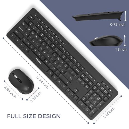 seenda Wireless Keyboard and Mouse Combo, 2.4GHz Cordless Quiet Keyboard Mouse with USB Receiver, Full Size Cute Black Combo, Compatible for Windows Laptop Computer Desktop PC, Black