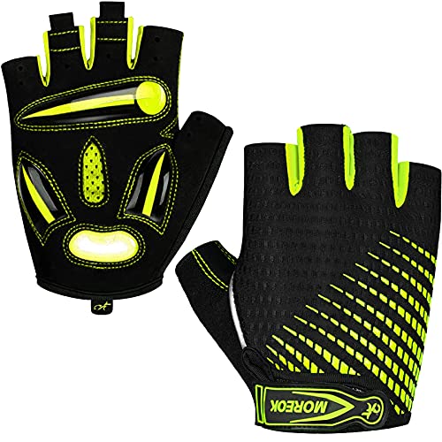 MOREOK Cycling Gloves Bike Gloves for Men/Women-[Breathable Anti-Slip 5MM Gel Pad] Biking Gloves Half Finger Road Bike MTB Bicycle Gloves-121-Green-S