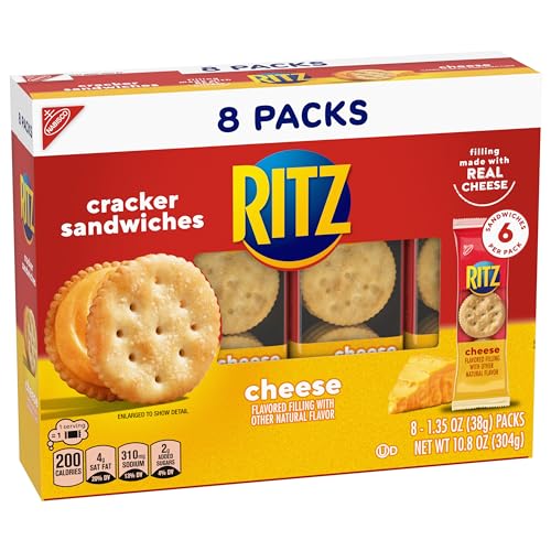 RITZ Cheese Sandwich Crackers, School Snacks, 48 Snack Packs (6 Boxes, 8 Crackers Per Pack)