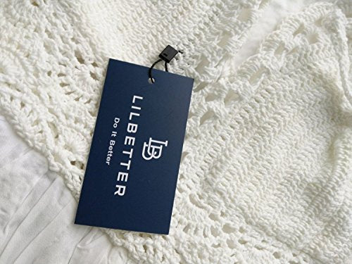 LILBETTER Women's Beach Crochet Backless Bohemian Halter Maxi Long Dress (White,X-Small)