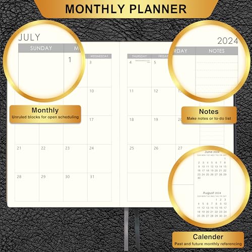 2024-2025 Planner - 2024-2025 Weekly Monthly Planner, July 2024 - June 2025, 5.85'' x 8.5'' Academic Planner 2024-2025 with Leather Cover, Pen Holder, Elastic Closure, 24 Ruled Pages