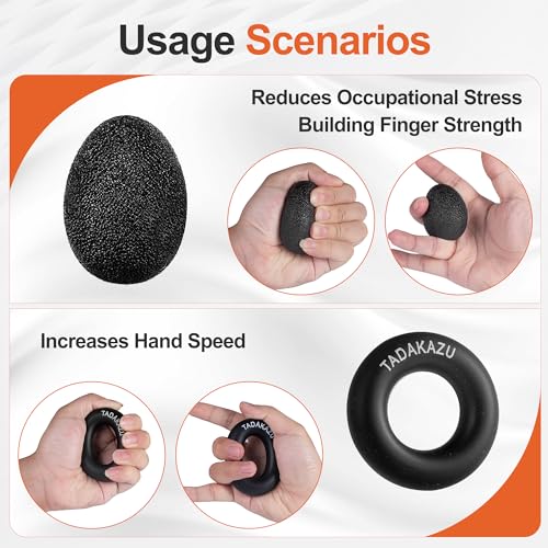 TADAKAZU Grip Strength Trainer Kit (5 Pack) Hand Grip Strengthener, Finger Exerciser,Hand Extension Exerciser, Stress Relief Ball and Forearm Workout Ring for Muscle Building and Injury Recover