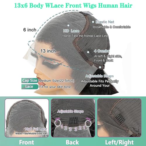 Chocolate Brown Lace Front Wig Human Hair Pre Plucked 4# Colored Wigs Human Hair 13x6 Body Wave HD Lace Frontal Wigs Human Hair 200% Density Glueless Wigs Human Hair 18Inch