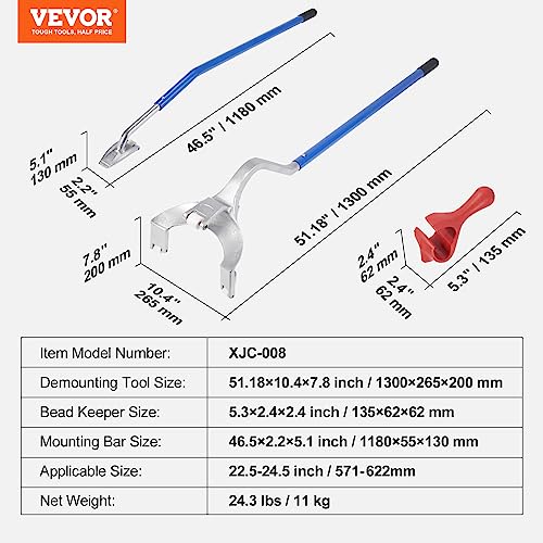 VEVOR Tire Mount Demount Tool, 22.5 to 24.5 inches, 3PCS Tire Changer Demount Tool Adapted to Aluminum and Steel Rims, with Extra Bead Keeper, Tire Changing Tools for Car Repairing, Blue