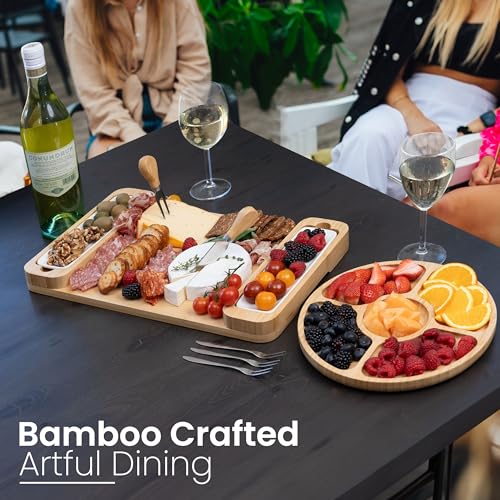 Bambüsi Charcuterie Board Gift Set - Cheese Board & Serving Tray - Large Bamboo Charcuterie Boards - Unique Housewarming Gifts New Home, Wedding Gifts for Women