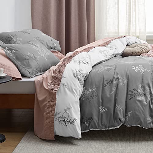 Bedsure Duvet Cover Queen Size - Cute Reversible Floral Duvet Cover Set with Zipper Closure, Misty Lilac Bedding Set, 3 Pieces, 1 Duvet Cover 90"x90" with 8 Corner Ties and 2 Pillow Shams 20"x26"