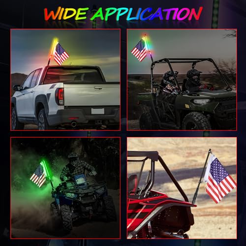 2FT LED Whip Lights, Niwaker Smoked Black Whip Light Kits with Wireless RF Remote RGB Dancing/Chasing Lighted Whip LED Antenna LED Whips for UTV ATV Polaris RZR Can Am Truck Offroad 4x4 Dune