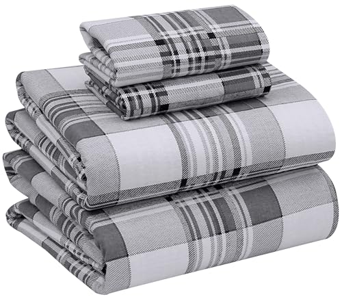RUVANTI Flannel Sheets Twin XL Size - 100% Cotton Double Brushed Twin XL Sheet Sets, Deep Pockets 16 Inches, All Seasons Breathable & Extra Soft Bed Sheets, Warm & Cozy, 3 Piece, Grey Lining