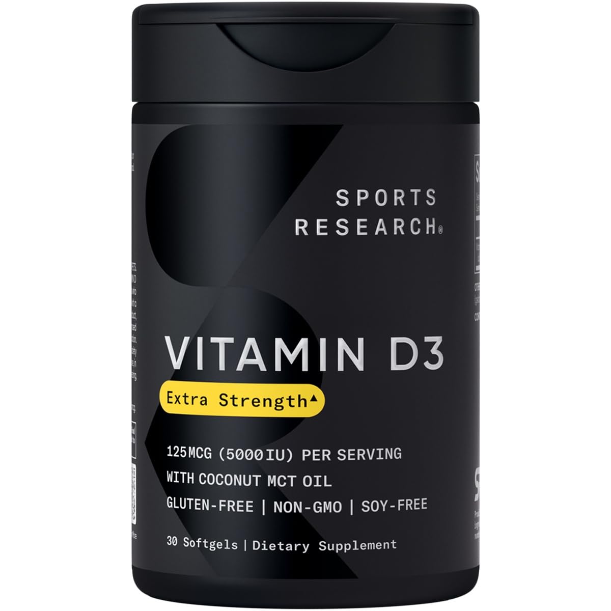 Sports Research Vitamin D3 5000 IU with Coconut MCT Oil - High Potency Vitamin D Supplement for Immune & Bone Support - Non-GMO Verified, Gluten & Soy Free – 125mcg, 30 Liquid Softgels