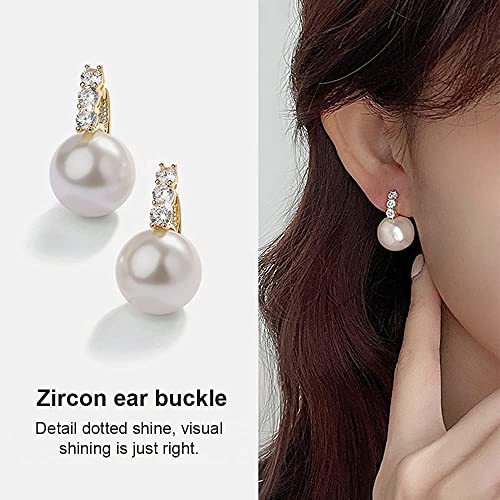 Pearl Earrings for Women 14K Gold Plated Hypoallergenic Pearl Earrings 5A Cubic Zirconia Dangle Earrings Elegant Jewelry (5-Gold)