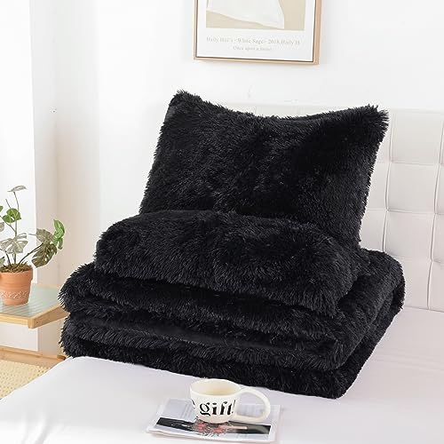 Smoofy Faux Fur Plush Queen Comforter Set, Fluffy Fuzzy Plush Comforter Queen Size, Cute Soft Shaggy Velvet Double-Sided Bedding Set, 3Pcs - 1 Comforter(90"x90") & 2 Pillowcases(20"x26")