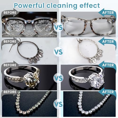 Ultrasonic Jewelry Cleaner, Professional Sonic Eyeglasses Cleaning Machine for Watches, Diamond Rings, Earring, Denture, Retainer, Invisalign, ATCKIT 46KHz 350ml Multipurpose Cleaner, Grey