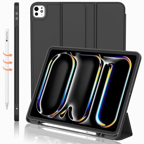 iMieet iPad Pro 13 Inch Case M4 (2024) with Pencil Holder, [Support Pencil Pro and Pencil (USB-C)]，Trifold Stand Smart Case with Soft TPU Back, Auto Wake/Sleep (Space Gray)