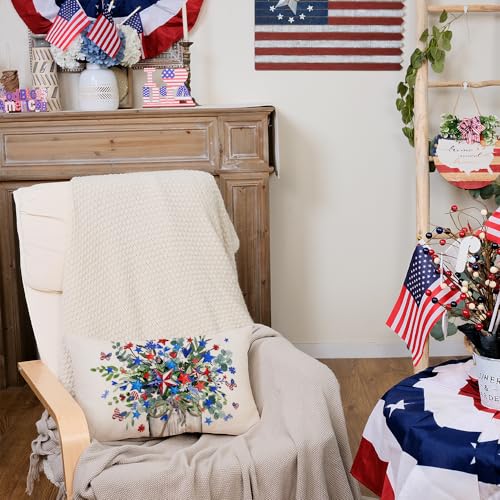 AACORS 4th of July Pillow Covers 12x20 Inch Stars Floral Vase Butterfly Decor Patriotic America USA Holiday Pillow Case Independence Memorial Day Decorations for Home Sofa Couch AA532-12