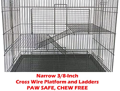 Large 3-Levels Foldable Ferret Chinchilla Sugar Glider Rats Animal Chew Free Metal Carrier Travel Cage with Narrow 3/8" Wire Bar Spacing Prevent Escape and Stuck Shelves and Ladders Included