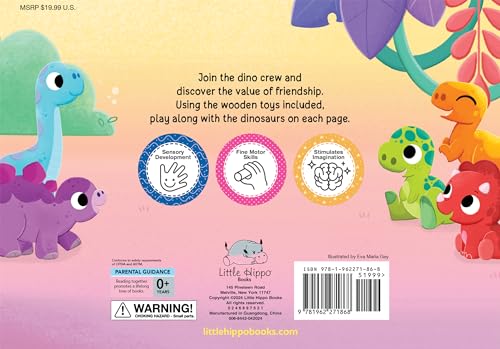 Little Hippo Books Dino Friends | Interactive Toddler Books with Wooden Toys for Kids | Dinosaur Board Books & Kids Books | Dinosaur Baby Book and Baby Toy