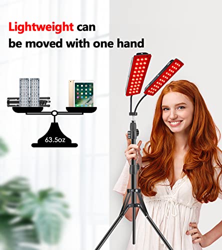 Red Light Therapy Lamp, Infrared Light Therapy with Stand - 660nm Redlight and 850nm Near Infrared Light Device for Body Pain Relief Skin Care (Dual Lamps, Black)