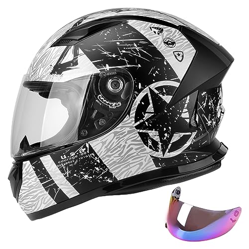 JAGASOL DOT Lightweight Full Face Motorcycle Street Bike Helmets with Extra Tinted Visor for Adults Men and Women, DOT Approved(Graphic,S)