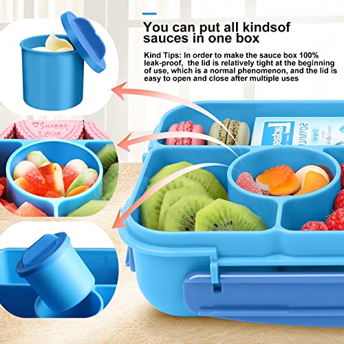 Demiue Lunch Box, Bento Box, Lunch Containers for Adults/Kids/Toddler,5 Compartments Bento Lunch Box with Sauce Vontainers,Microwave & Dishwasher & Freezer Safe,BPA Free(Blue)