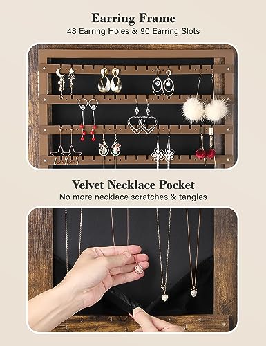 Nicetree LED Mirror Jewelry Cabinet Standing, Lockable Jewelry Cabinet Armoire with 2 Drawers, Full Length Mirror with Jewelry Storage, Christmas Gifts, Black…