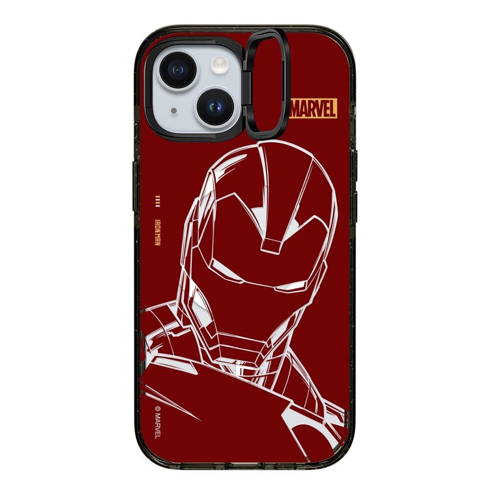 CASETiFY Impact Ring Stand iPhone 15 Case [Iron Man Co-Lab / 3X Military Grade Drop Tested / 6.6ft Drop Protection/Compatible with Magsafe] - Iron Man - Red - Clear Black