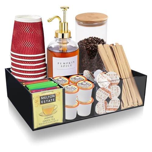 Coffee Station Organizer Coffee Bar Essentials Condiment Pod Storage Basket, Coffee Bar Set Up For Countertop, Coffee Bar Accessories And Organizer Coffee Stand Cup Holder For Kitchen Office, Clear