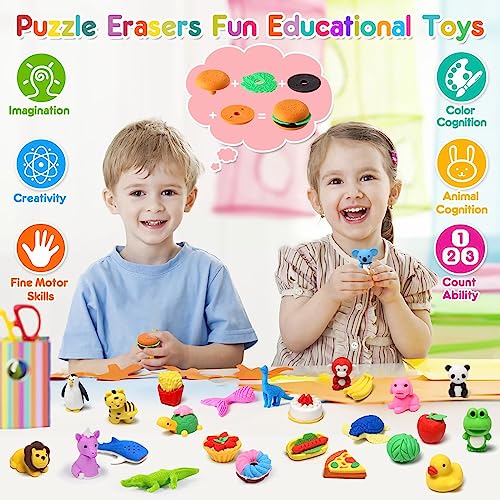 Palmatte 40PCS Mini Animal Erasers Kids Prizes Treasure Box Toys Classroom Rewards Desk Pets Pencil Erasers Bulk Cute School Supplies Kids Party Favors Goodie Bag Stocking Stuffers Easter Egg Fillers