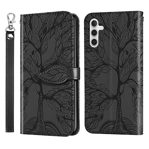 Varohix Wallet Case for Samsung Galaxy A13 5G 2021 with Card Holder/Slot,Leather Flip Folio Stand Shell Magnetic Closure Wrist Strap Kickstand Phone Case(Galaxy A13 5G 6.5 inch) Black