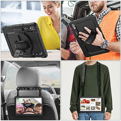 SEYMAC stock for Samsung Galaxy Tab S9 Ultra/ S8 Ultra Tablet Case 14.6'' with Screen Protector Pencil Holder [360 Rotating Hand Strap] &Stand, Case for Galaxy Tab S9 Ultra/ S8 Ultra 14.6'', Black1