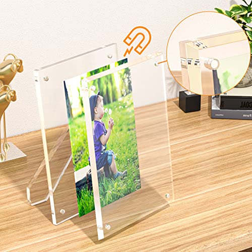 NIUBEE 4x6 Picture Frame, Acrylic Clear Photo Frame with Magnets for Tabletop Display, 2 Pack