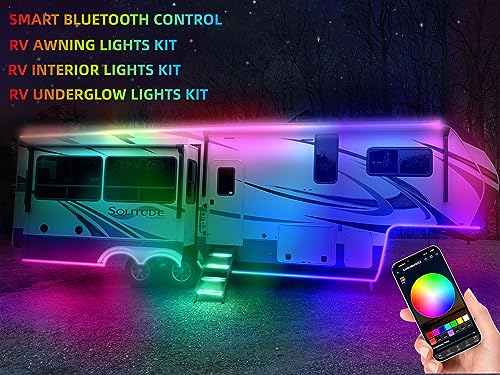 ROLiGHTiC 25FT RV Awning Lights Strip, 12V Multi-Color RV Underglow Led Lights, Camper Underbody Accent Lighting with APP RF Control for Motorhome Travel Trailer Concession Stands Food Trucks