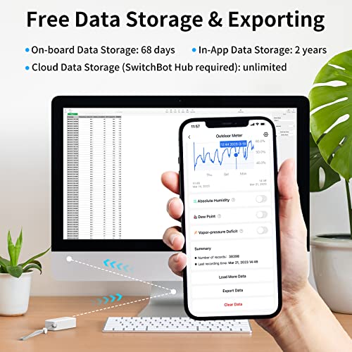 SwitchBot IP65 Indoor Outdoor Hygrometer Thermometer Wireless, 394ft Bluetooth Range, Refrigerator Thermometer, Dewpoint/VPD/Absolute Humidity Sensor, Free Data Storage Export, 2 Years Battery Life