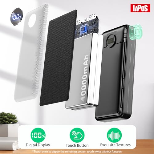 IAPOS Portable Charger 40000mah Power Bank, USB-C (22.5W) Fast Charging Battery Pack Cell Phone Charger for iPhone 15/14/13 Series, Android Samsung Galaxy, for Travel Camping - Black