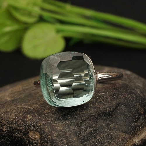 Simple Aquamarine Ring - Silver Statement Ring- Aqua Gemstone Silver Ring- Green Aquamarine Silver Ring- Wedding Silver Ring, Ring for Women