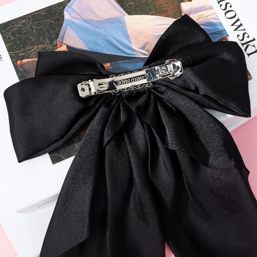 2 Pack Hair Bows for Women, Silky Satin Hair Bows Hair Ribbons Large Bow Hair Clips, Cute Hair Bow Clips Bow Hair Barrettes Hair Accessories for Women Girls