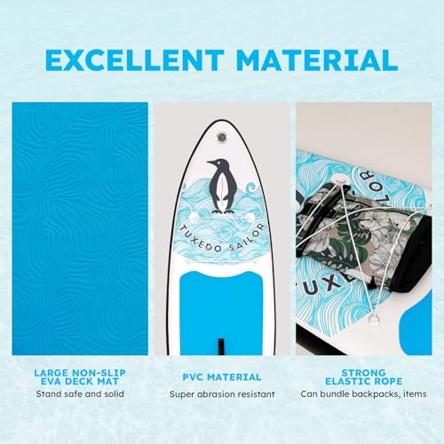 Tuxedo Sailor Inflatable Stand Up Paddle Board Inflatable SUP 10'6"×33"×6" Stand Up Paddle Board for All Skill Levels Included with Board, Paddle, Pump, Fins, Backpack