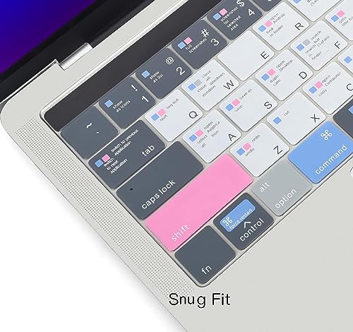 CaseBuy MacBook Pro 13 Inch Keyboard Cover Shortcuts for 2019 2018 2017 2016 MacBook Pro 13" 15" with Touch Bar Model A2159 A1989 A1706 A1990 A1707 MAC OS Shortcut Hot Keys Keyboard Protector