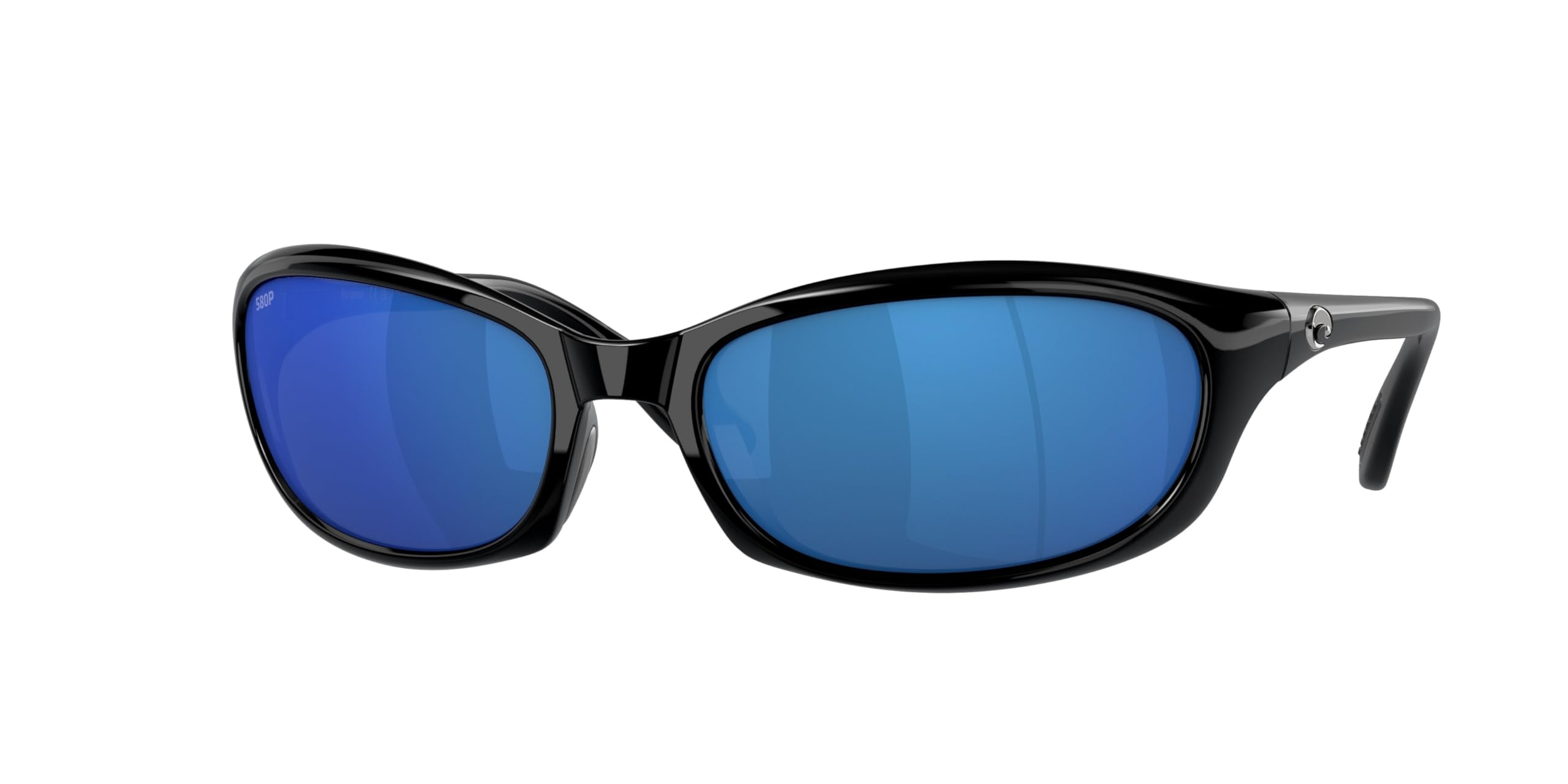 Costa Del Mar Mens Harpoon Oval Sunglasses, Shiny Black/Grey Blue Mirrored Polarized-580P, 62 mm