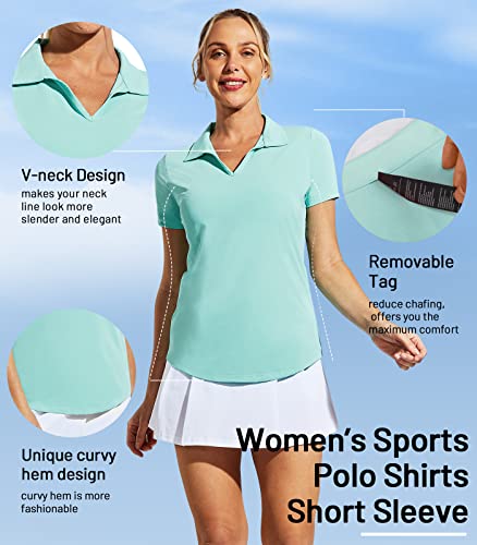 MIER Women's Short Sleeve Tennis Shirts UPF50+ V Neck Collared Polo Shirt Quick Dry Golf Shirt, Moisture Wicking, Wine, XXL