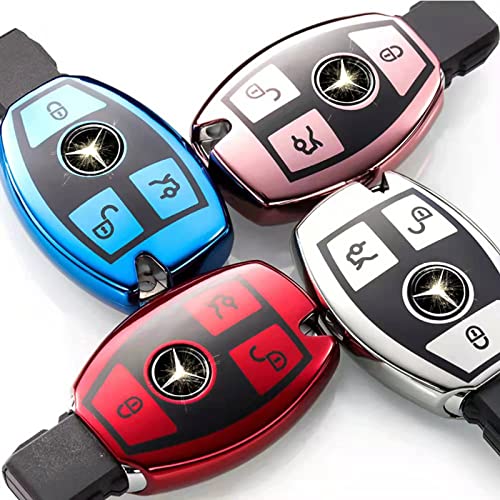 Creativity Suitable for Mercedes Benz key cover. Beautiful TPU Key Case Compatible with CLS CLK AMG ML C CL E S SL SLK G GLC GLE GLS M R Smart Remote Key (Pink Combination)