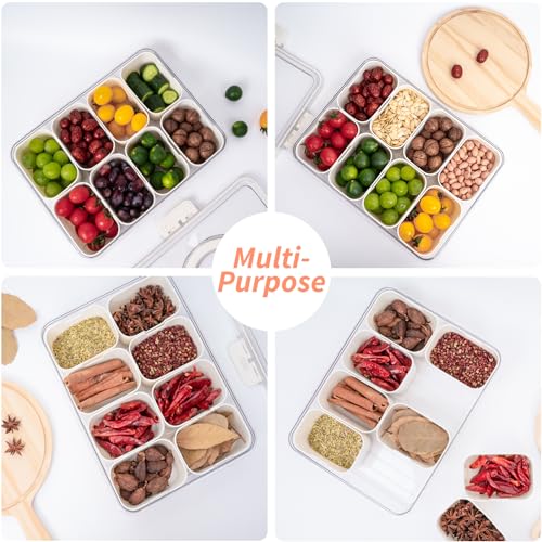 YUBYFA Divided Serving Tray with Lid and Handle,Snackle Box Charcuterie Container for Portable Snack Platters,Clear Organizer for Fruits,Candy, Nuts- Perfect for Travel&Picnic