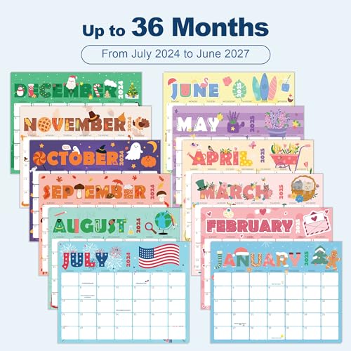 SUNEE 2024-2025 Magnetic Calendar for Refrigerator (8.5" x11") from July 2024 to June 2027 Wall Calendar, Small Fridge Calendar 3 Year Planner for Refrigerator or Whiteboard, Cute