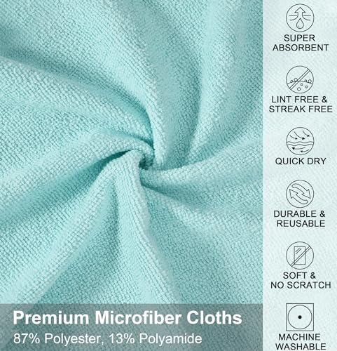 UPSTAR Microfiber Cleaning Cloth, Reusable Paper Towels Rolls, Cleaning Rags for Kitchen, Bathroom, Car, 12x12 inch, 50 Packs/Roll, Blue