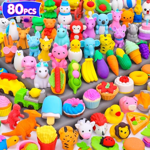 Palmatte 40PCS Mini Animal Erasers Kids Prizes Treasure Box Toys Classroom Rewards Desk Pets Pencil Erasers Bulk Cute School Supplies Kids Party Favors Goodie Bag Stocking Stuffers Easter Egg Fillers