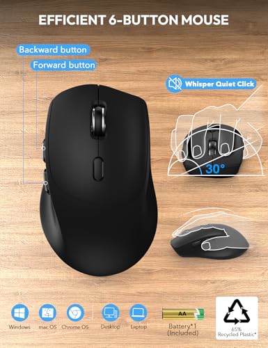 SABLUTE Wireless Keyboard and Mouse, Wrist Rest, Large Print, Phone Holder, 2.4G Ergonomic Keyboards Mouse Combo, Silent Cordless High Contrast Set for Low Vision and The Elderly, Battery Powered
